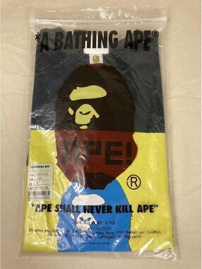 BAPE Ape Shall Never Kill Ape Black Tee Yellow Blue M